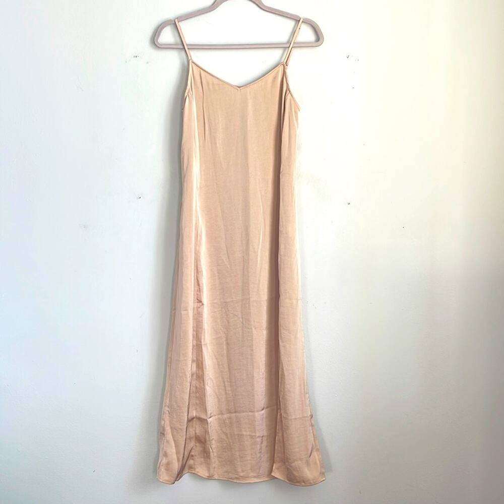 NWT NAP Loungewear midi matte satin nude slip dress sz L